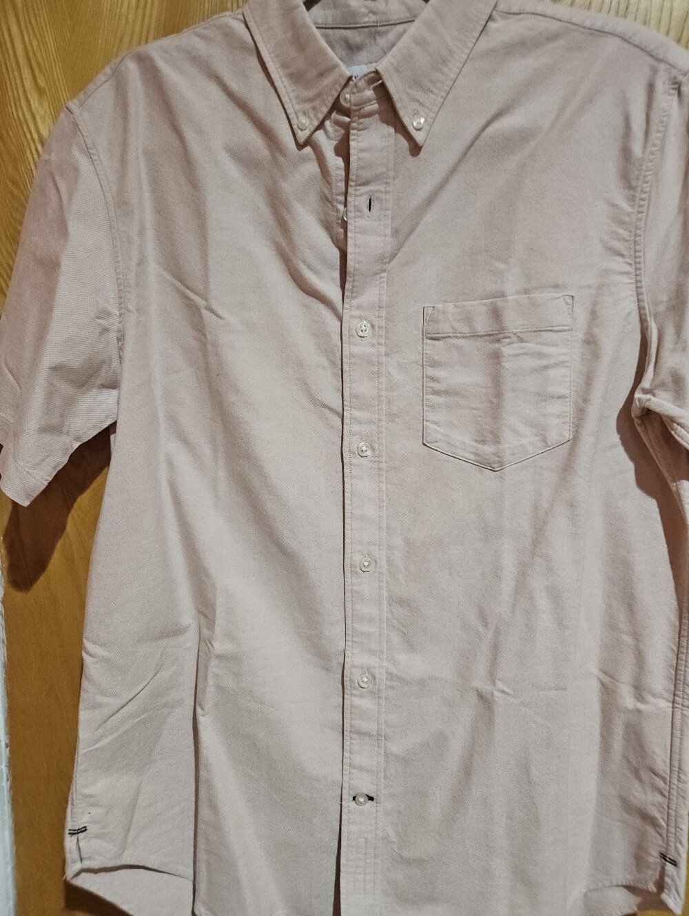 Club Monaco Men's Pale Pink Short-Sleeve Button-Down Shirt
